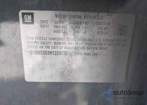 2017 Chevrolet Cruze Lt Auto from USA, damaged, VIN 1G1BH5SE8H7229772